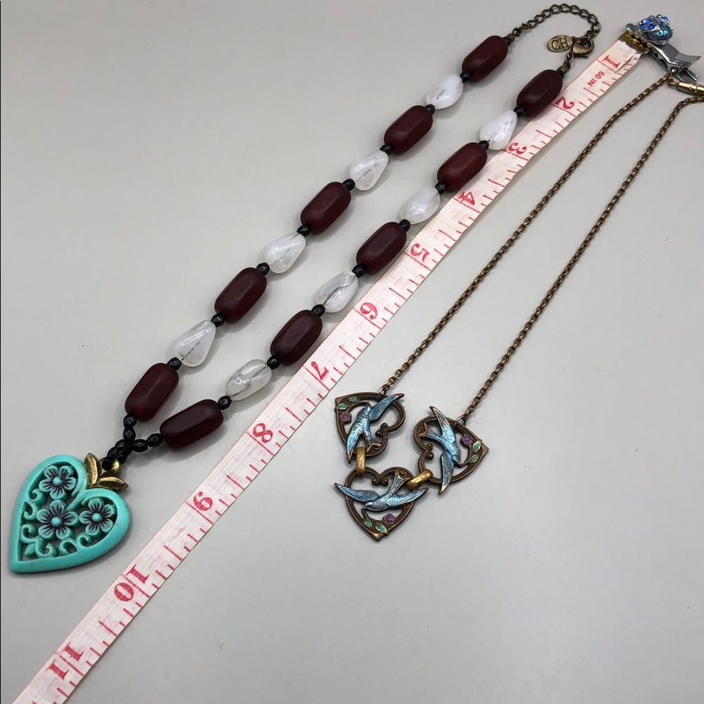 CH flower heart necklace + vintage birds chain necklace layered look boho. - Picture 6 of 9